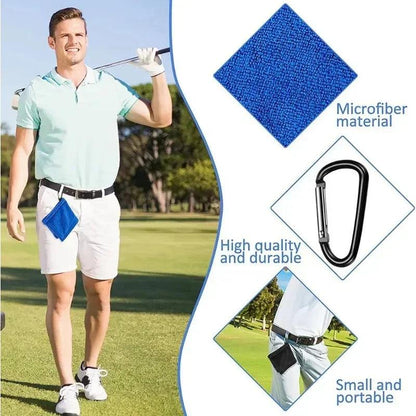 Square Microfiber Golf Ball Cleaning Towel with Carabiner Hook Water Absorption Cleaner Club for Head Wipe Cloth Clean MJ002