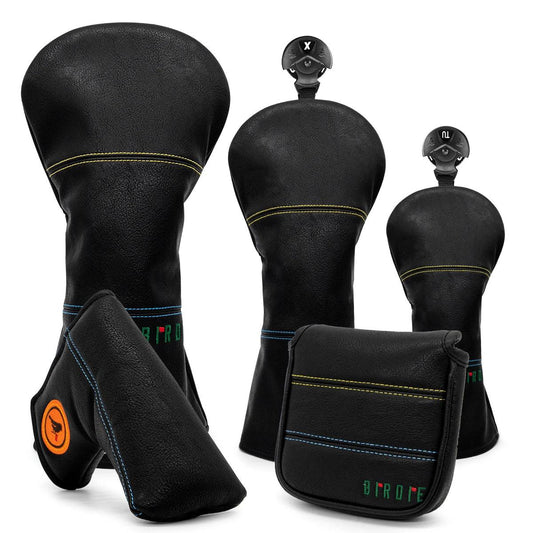 Black Premium Leather Golf Headcovers Birdie Golf Driver Head Cover Embroidery  Driver Fairway Wood Hybrid with Number Tags Blad