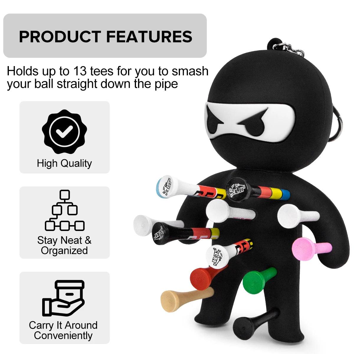 Ninja Portable Golf Ball Tees Holder Keychain - Golf Accessory for Club Bag