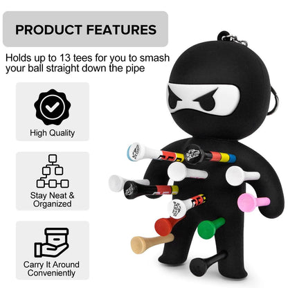 Ninja Portable Golf Ball Tees Holder Keychain - Golf Accessory for Club Bag