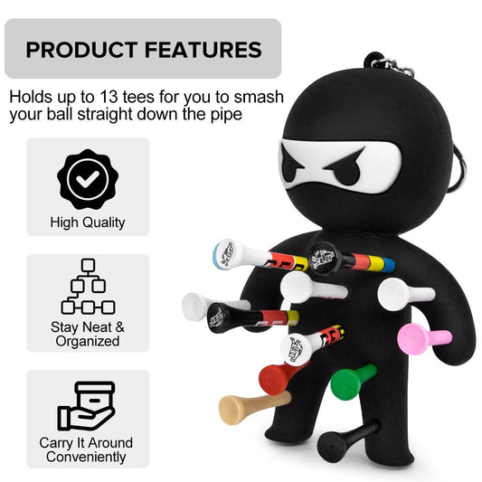 Ninja Portable Golf Ball Tees Holder Keychain - Golf Accessory for Club Bag