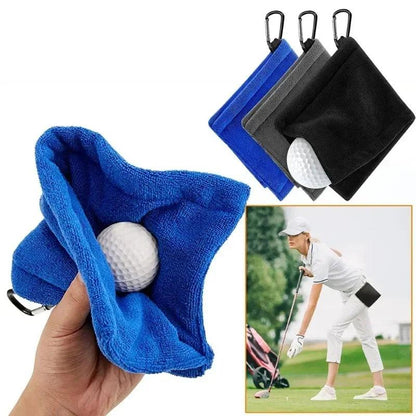 Square Microfiber Golf Ball Cleaning Towel with Carabiner Hook Water Absorption Cleaner Club for Head Wipe Cloth Clean MJ002