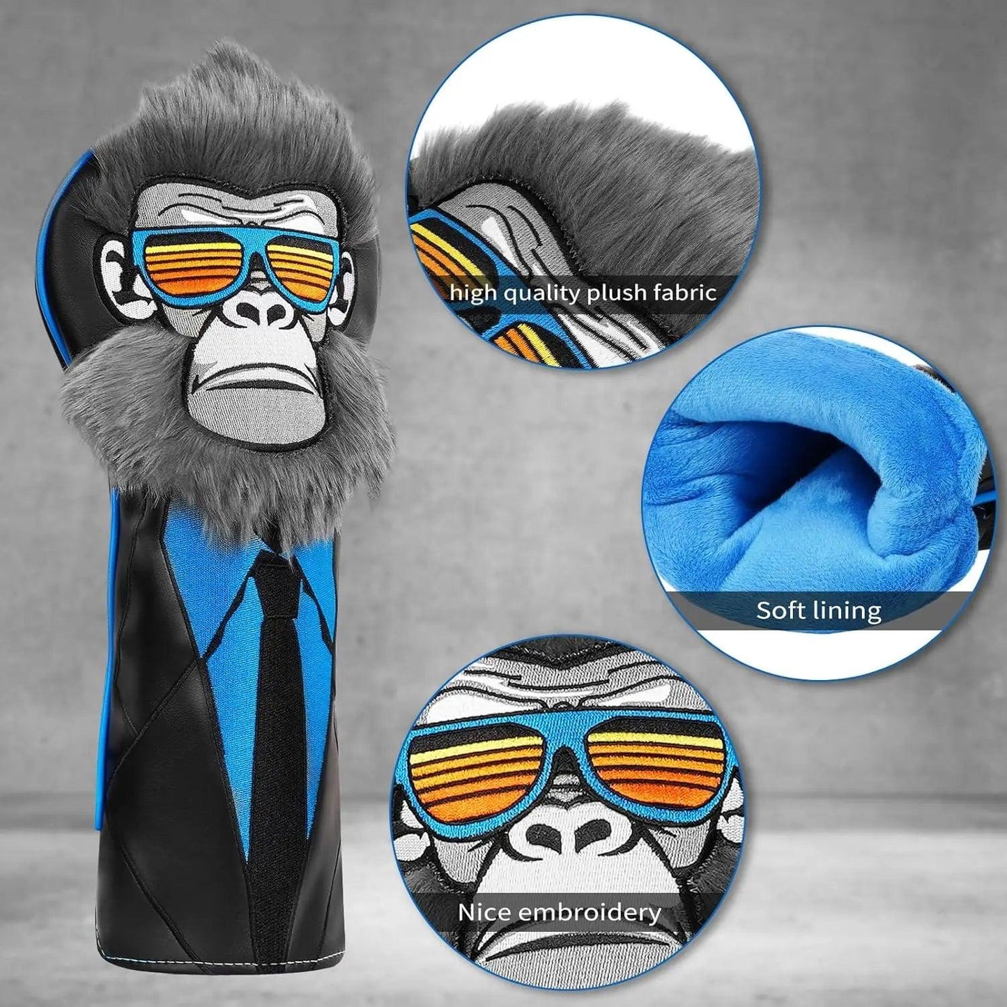 Golf Club Head Cover 460CC Driver Fairway Wood Hybrid/UT Headcover Blade Mallet Putter Cover Gorilla with Suits Gift for Men