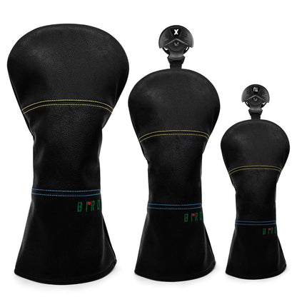 Black Premium Leather Golf Headcovers Birdie Golf Driver Head Cover Embroidery  Driver Fairway Wood Hybrid with Number Tags Blad