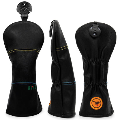 Black Premium Leather Golf Headcovers Birdie Golf Driver Head Cover Embroidery  Driver Fairway Wood Hybrid with Number Tags Blad