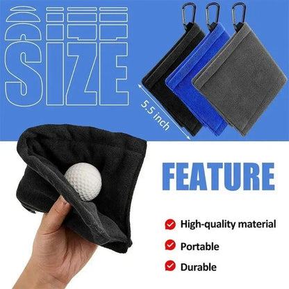 Square Microfiber Golf Ball Cleaning Towel with Carabiner Hook Water Absorption Cleaner Club for Head Wipe Cloth Clean MJ002