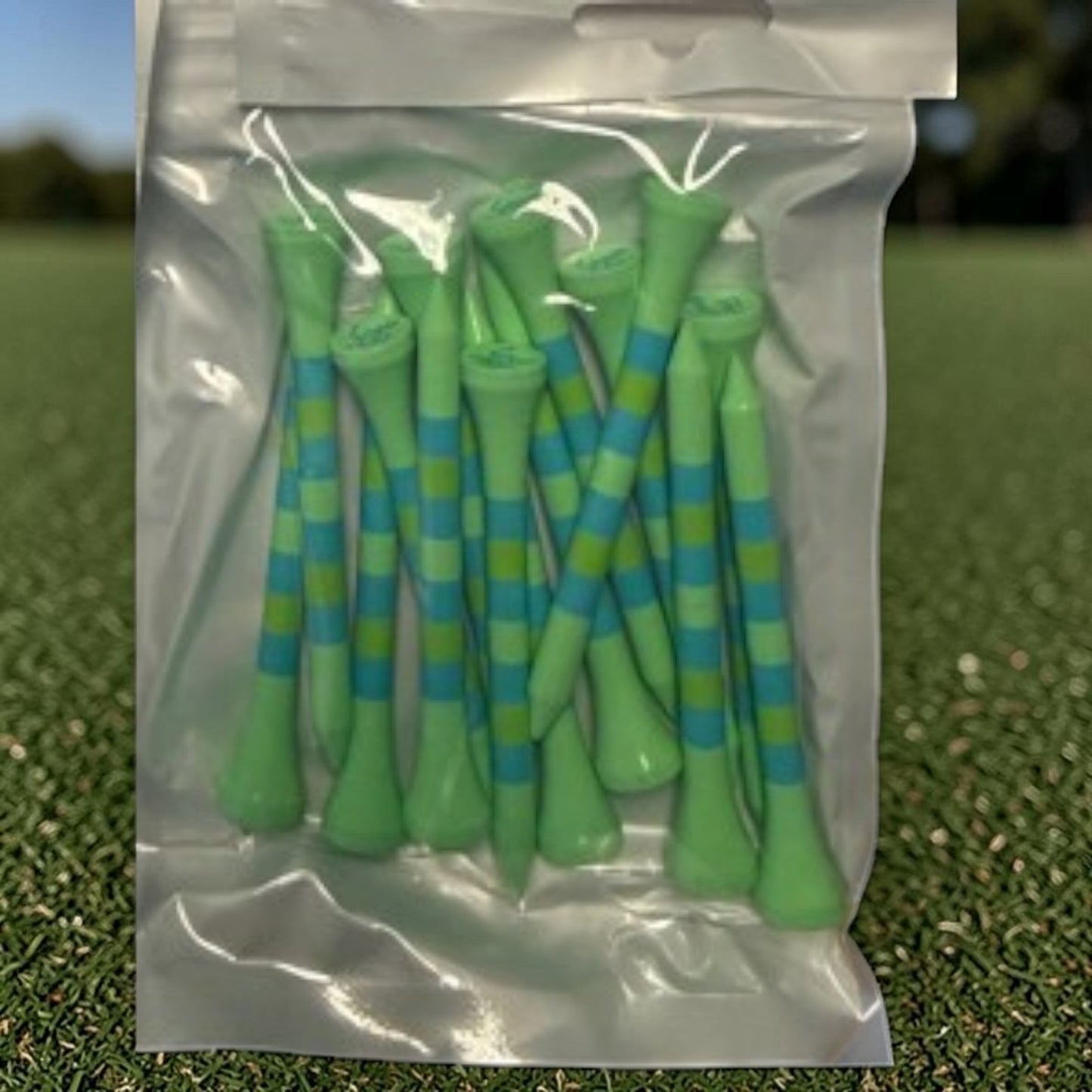 Green Blue Stripe Premium Wooden Golf Tees | 2 3/4” Standard Size | 45 Pack Set | Durable Painted Wood Tees | Unique Designs