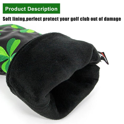 Golf Headcovers for Driver Head Cover, Embroidery Lucky Clover, Premium Leather Driver Fairway(FW), Wood Hybrid(UT) with Number
