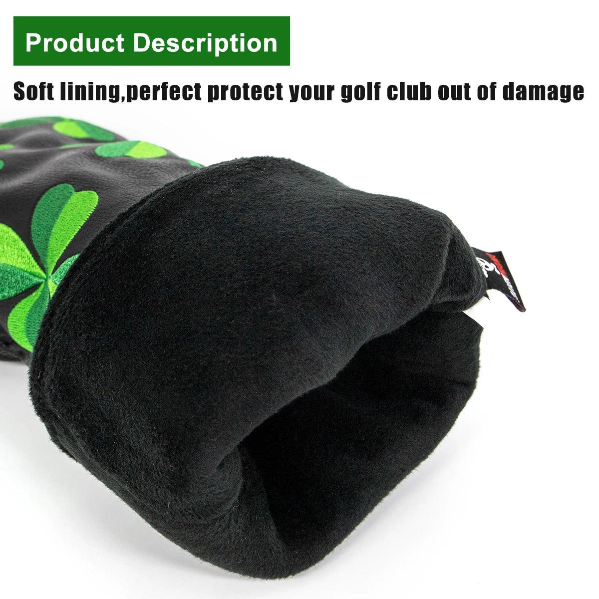 Golf Headcovers for Driver Head Cover, Embroidery Lucky Clover, Premium Leather Driver Fairway(FW), Wood Hybrid(UT) with Number