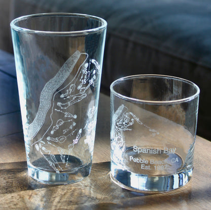 Spanish Bay Golf Course - Pebble Beach, CA - Laser Engraved Course Map Glasses