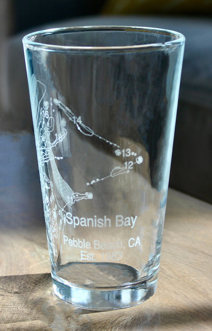 Spanish Bay Golf Course - Pebble Beach, CA - Laser Engraved Course Map Glasses