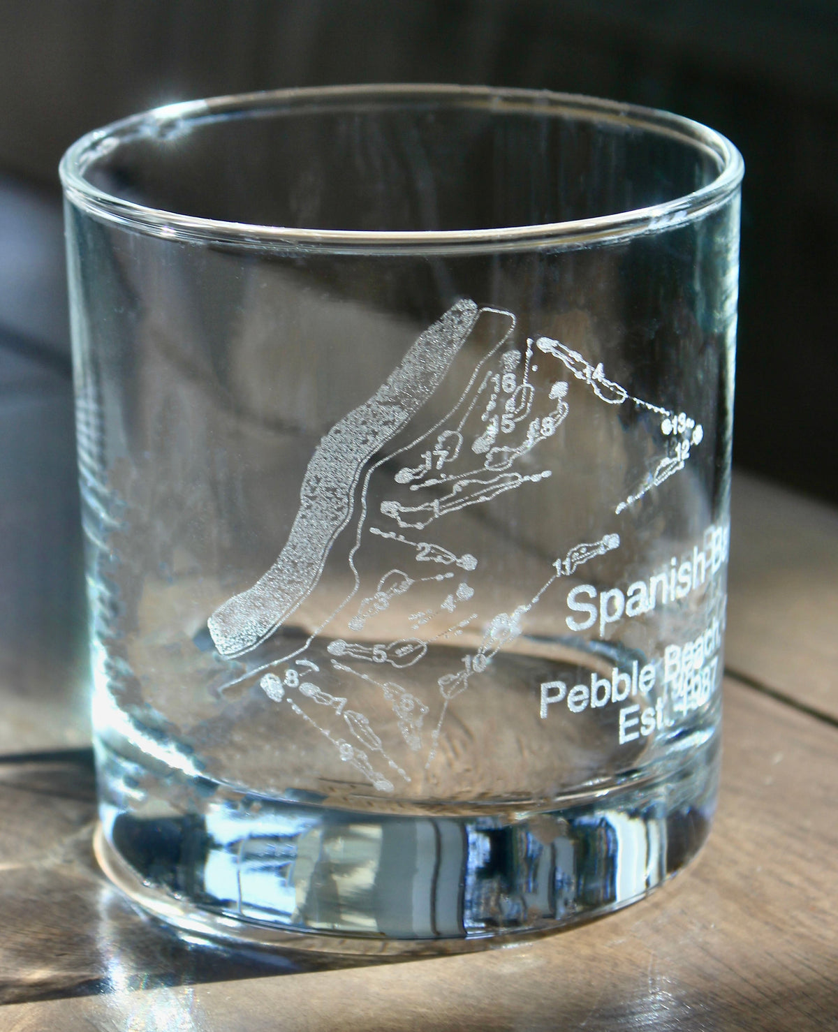 Spanish Bay Golf Course - Pebble Beach, CA - Laser Engraved Course Map Glasses