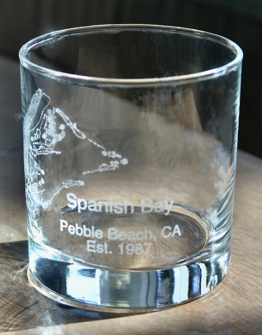 Spanish Bay Golf Course - Pebble Beach, CA - Laser Engraved Course Map Glasses