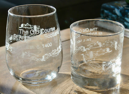 St Andrews  Golf Course - The Old Course- Laser Engraved Golf Course Map Glasses