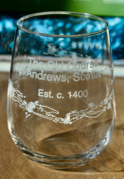 St Andrews  Golf Course - The Old Course- Laser Engraved Golf Course Map Glasses