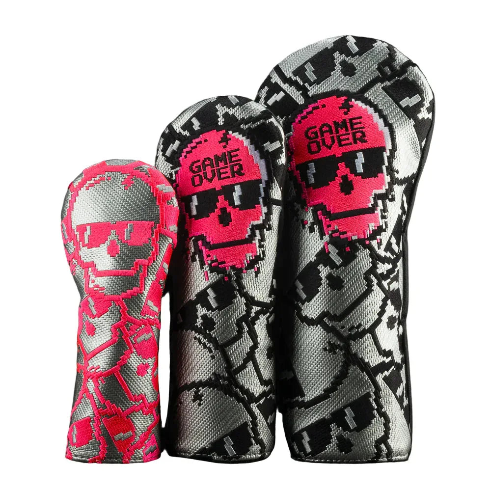Swag Golf Neon Pink Game Over Stacked Skulls Fairway Wood Headcover Set - GOLF LEAGUE