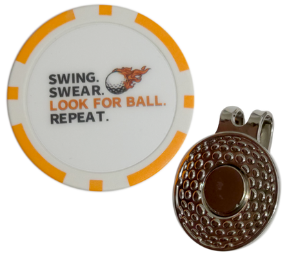 “Swing. Swear. Look for Ball. Repeat.” Golf Ball Marker Poker Chip