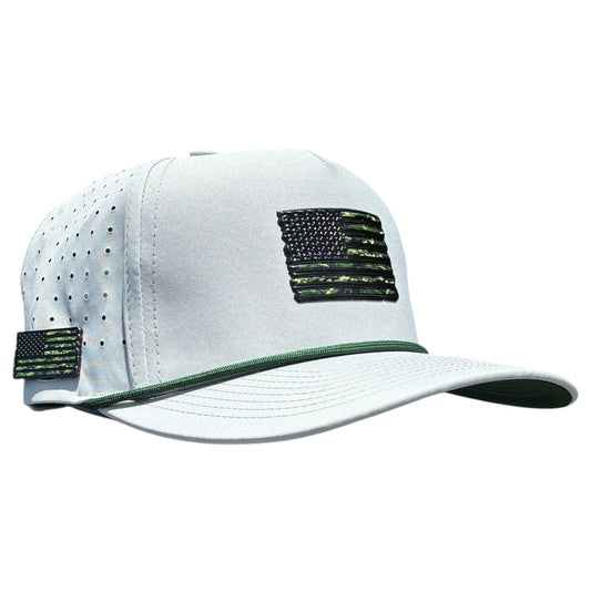 Tactical Golf Hat | Snapback Cap | Built-in Magnetic Ball Marker Holder + Marker Included | Adjustable American Camo