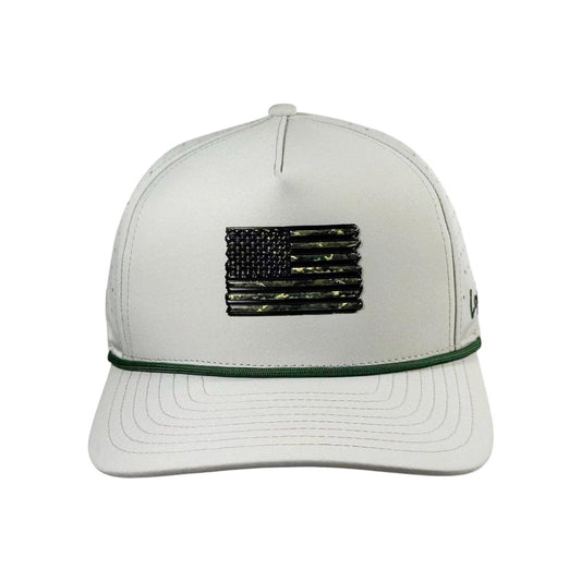 Tactical Golf Hat | Snapback Cap | Built-in Magnetic Ball Marker Holder + Marker Included | Adjustable American Camo
