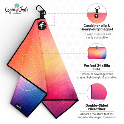 Neon Current 2.0 Golf Towel | 24” x 16” Microfiber Towel | Magnetic Clip & Carabiner | Premium Golf Accessory