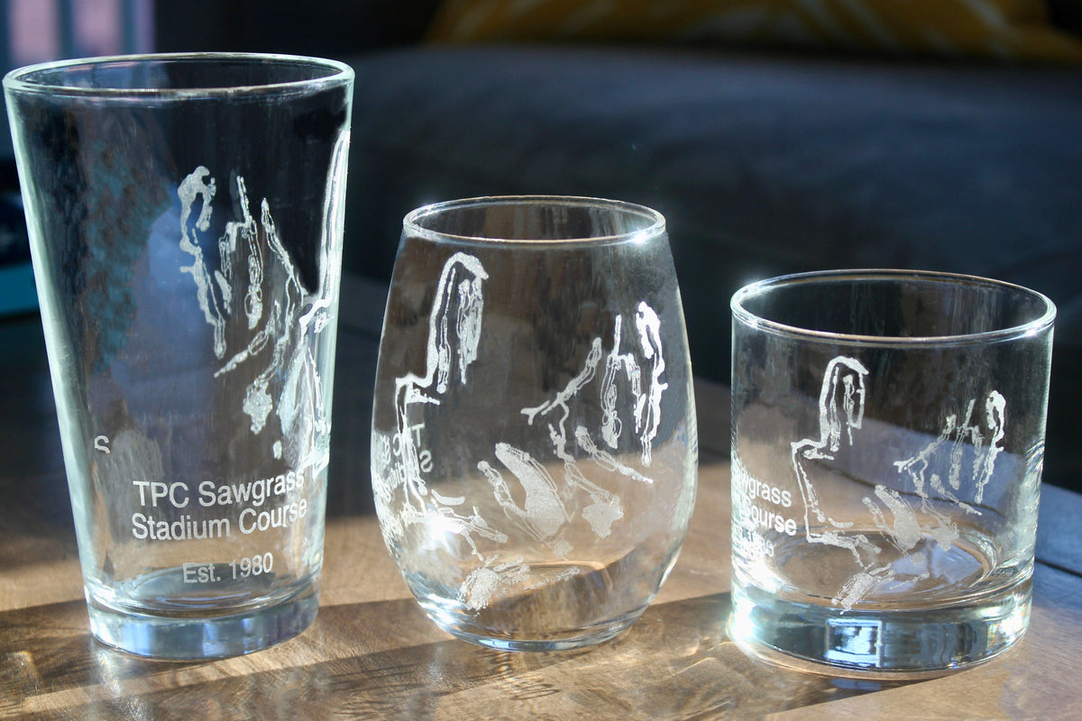 TPC Sawgrass Stadium Course - Laser Engraved Golf Course Map Glasses