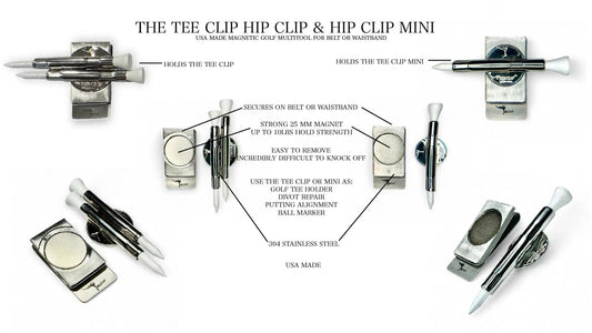 The Tee Clip® Hip Clip™: USA Made Magnetic Golf Multi Tool Tee Holder For Belt or Waistband