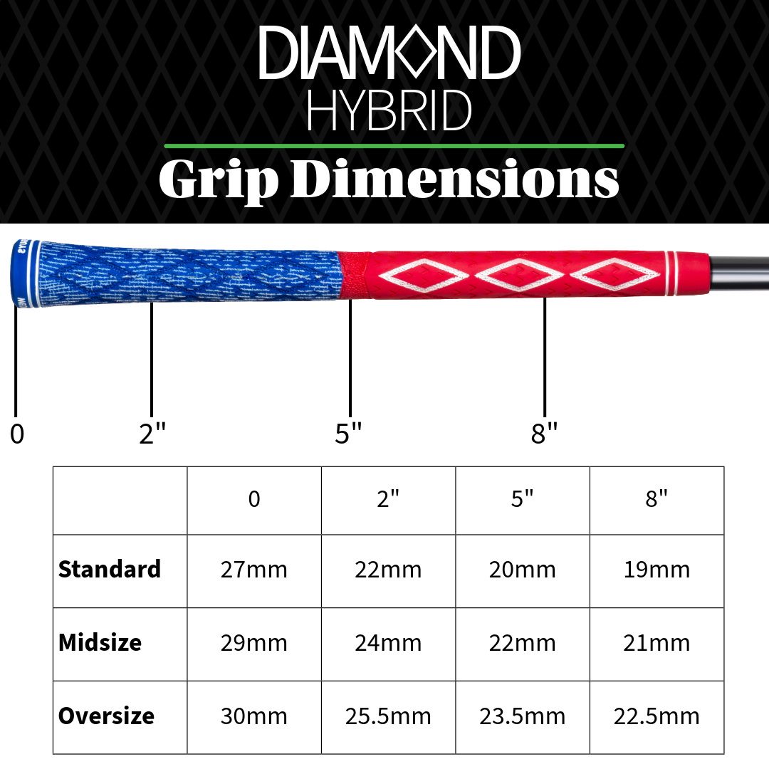 Wedge Guys Diamond Hybrid Golf Grips Bundle 13-Pack - Standard Midsize Oversize