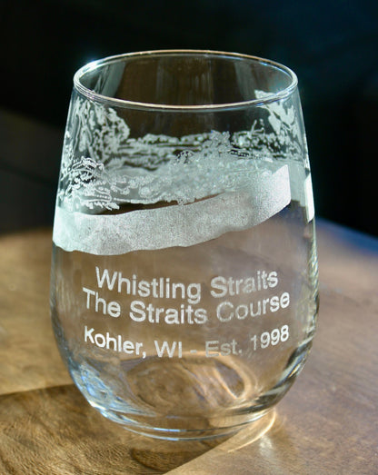 Whistling Straits - The Straits - Laser Engraved Golf Course Map Glasses
