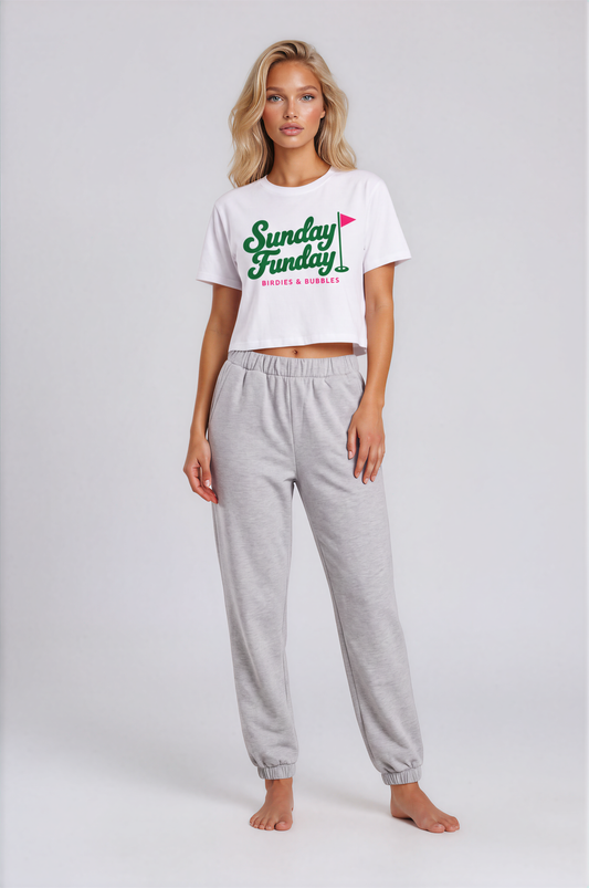 Sunday Funday Tee – Women’s Golf Cart Graphic T-Shirt | Birdies & Bubbles