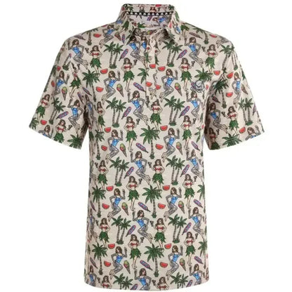 Hula Girl Hawaiian Cool-Stretch Men's Golf Polo – Khaki