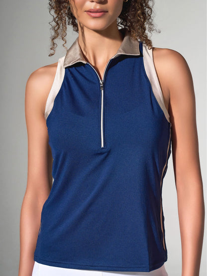 Ava Sleeveless Women's Golf & Tennis Polo Top - Ink/Silver Sand