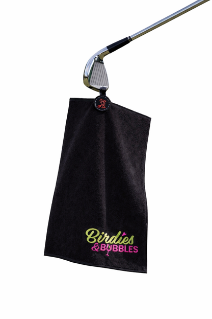 Birdies & Bubbles Women's Magnetic Golf Towel | Premium Golf Towel with Magnet Black