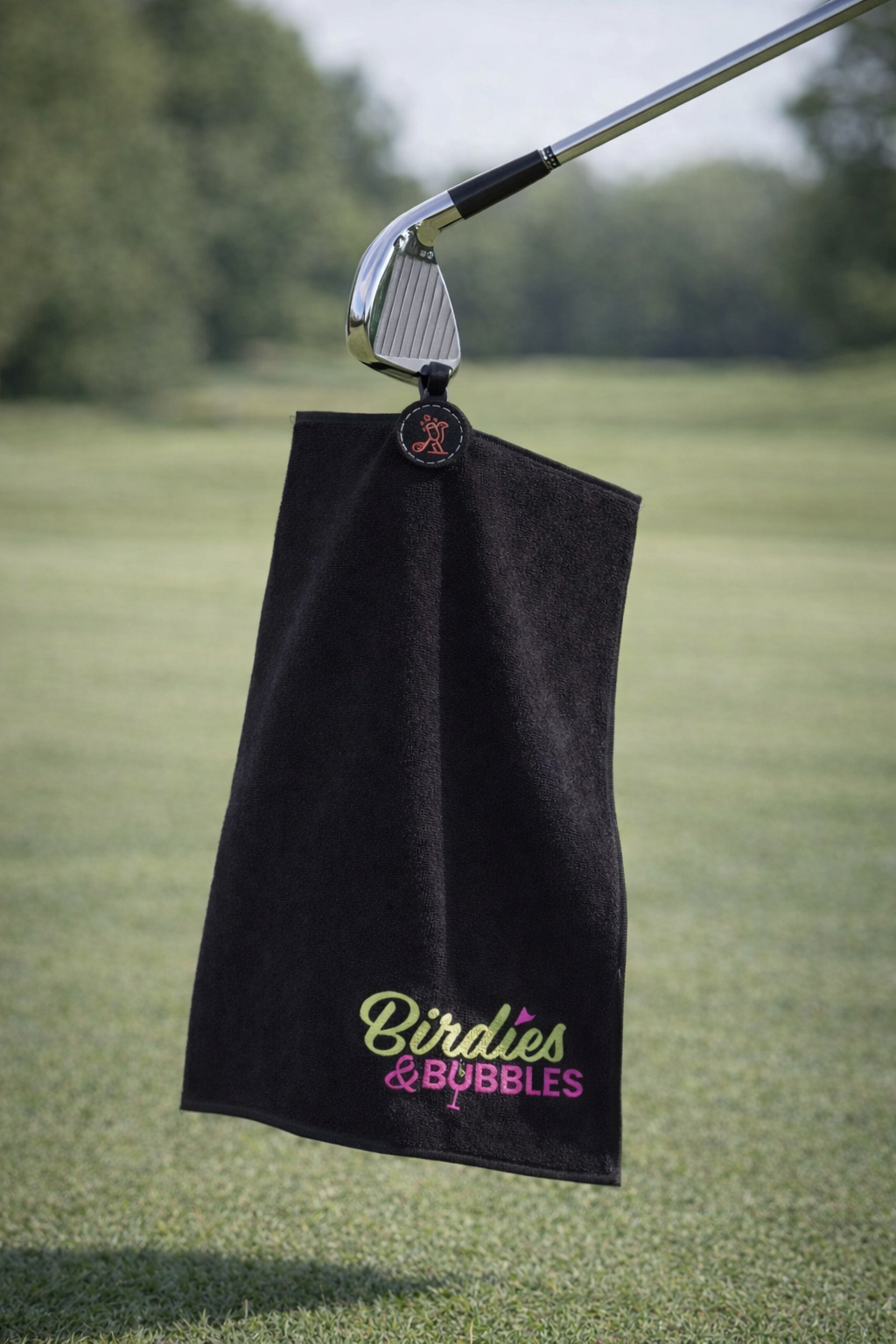 Birdies & Bubbles Women's Magnetic Golf Towel | Premium Golf Towel with Magnet Pink