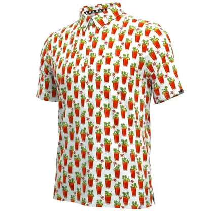 19th Hole Bloody Mary Cool Stretch Men's Golf Shirt (White/Red)