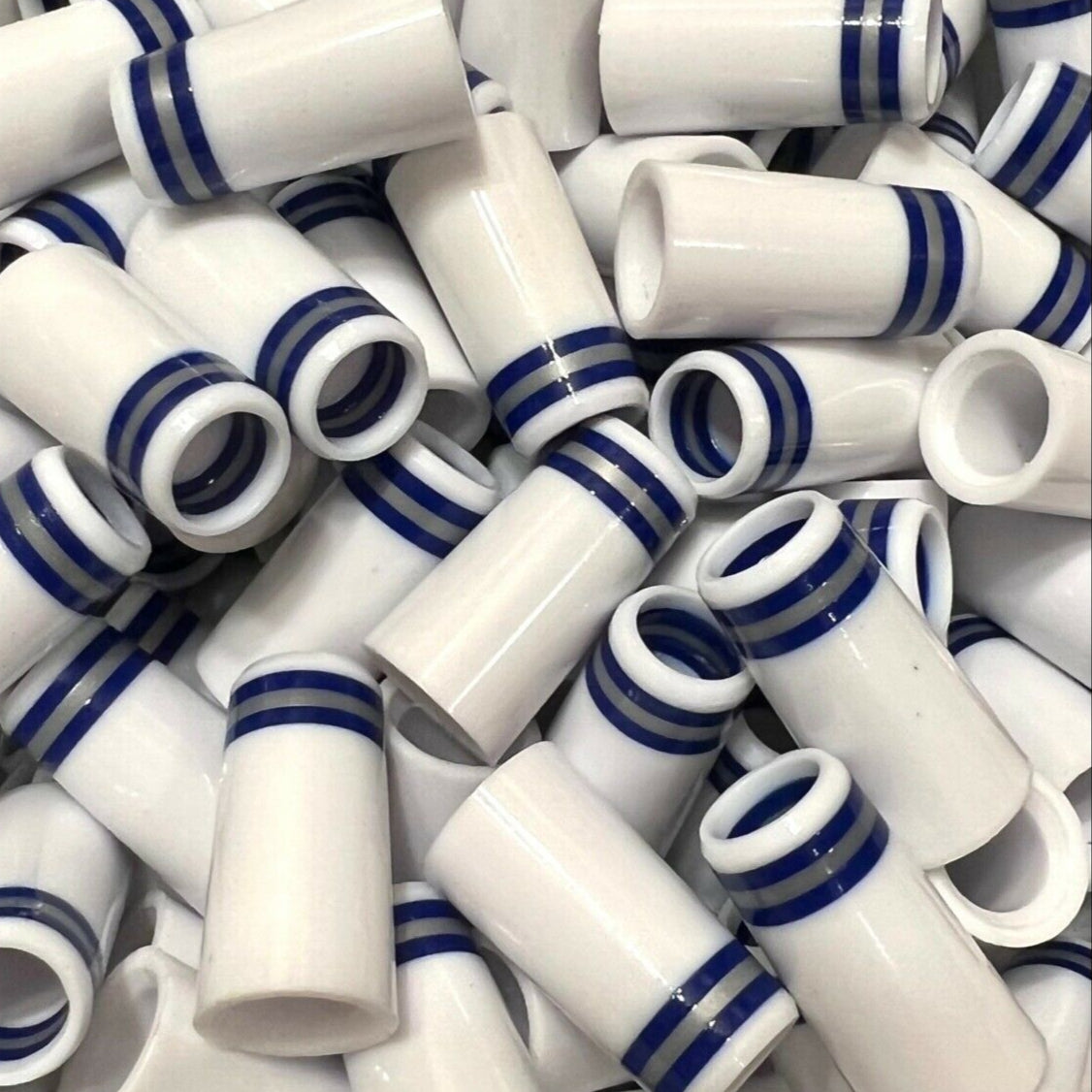Premium Quality Iron Ferrules White w/ Blue & Silver Rings 1”