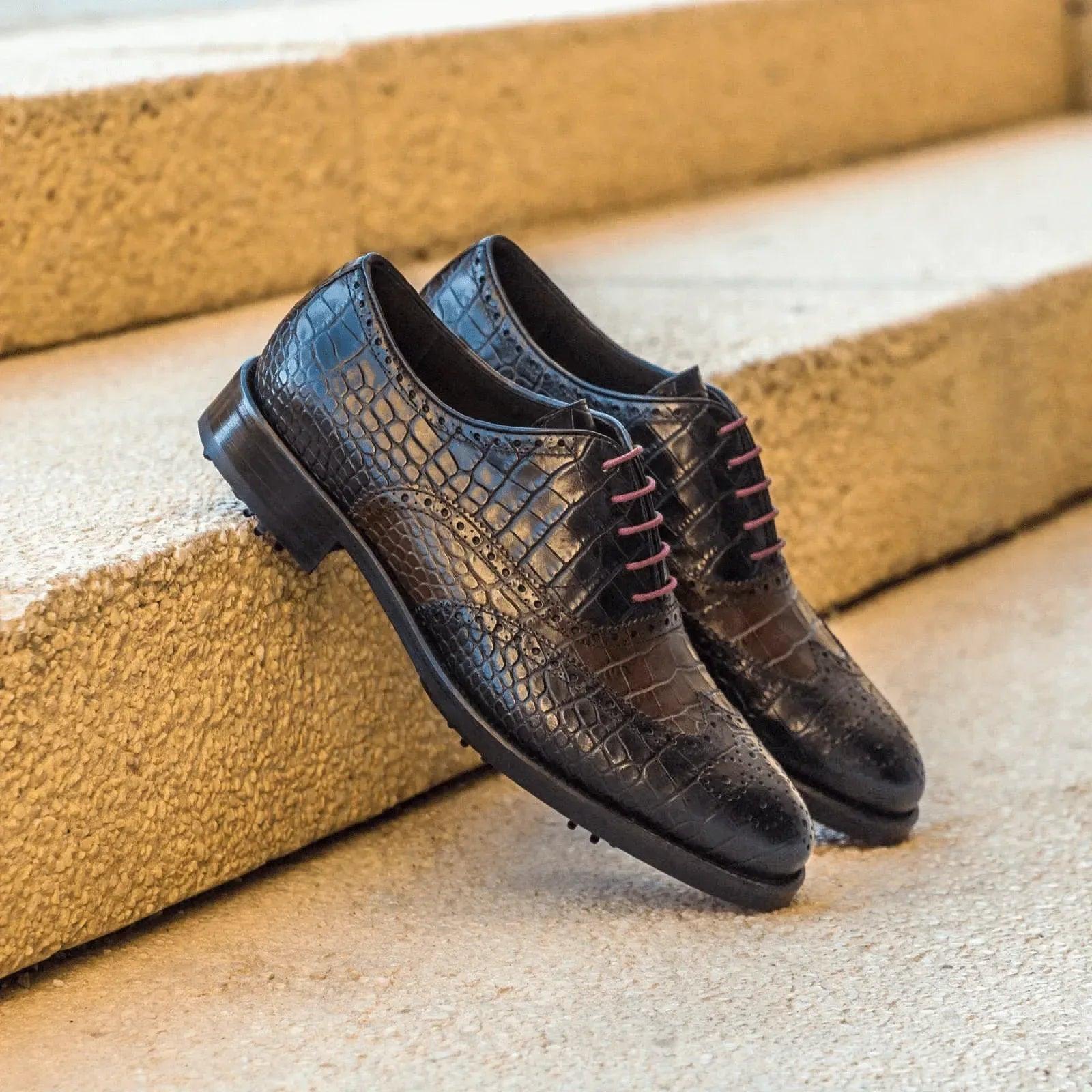 bobby-full-brogue-golf-shoes-ii-wholesale-black-crocodile-leather-819 - GOLF LEAGUE