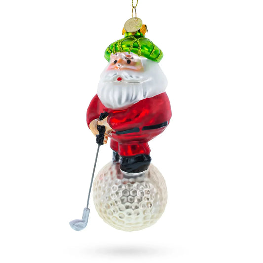 Santa the Golf Player Glass Christmas Ornament
