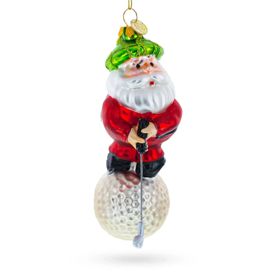 Santa the Golf Player Glass Christmas Ornament