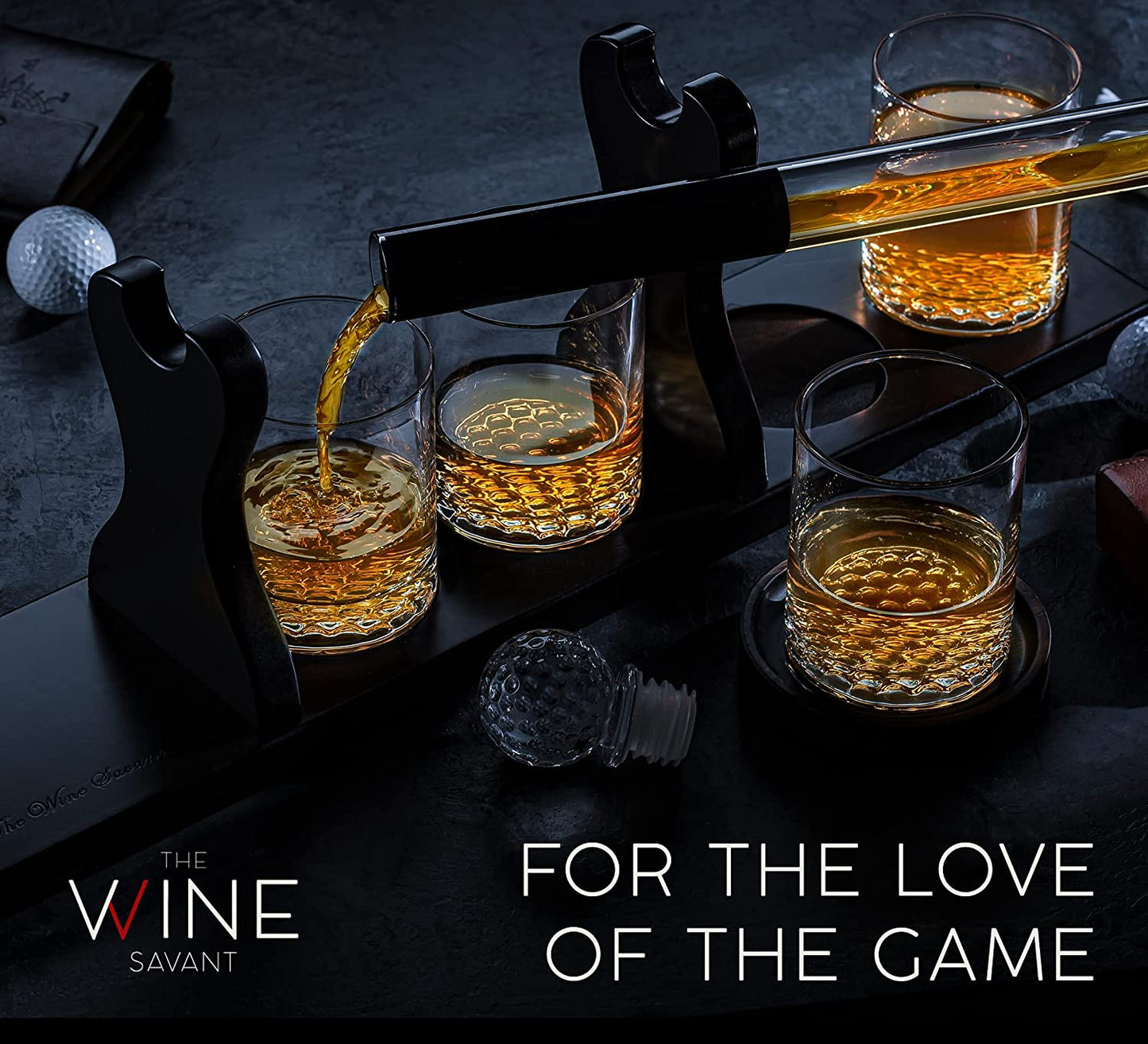 Golf Whiskey Decanter and 4 Liquor Glasses - Decanter & Glass Set - Golf Stick Gifts for Men - Unique Whiskey Decanter Set - Bourbon & Scotch Decanter for Serving Alcohol - Golfer Gifts for Dad