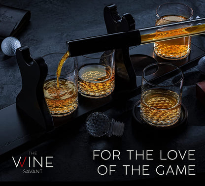 Golf Whiskey Decanter and 4 Liquor Glasses - Decanter & Glass Set - Golf Stick Gifts for Men - Unique Whiskey Decanter Set - Bourbon & Scotch Decanter for Serving Alcohol - Golfer Gifts for Dad