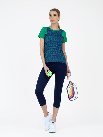 Colorblock Active Sofia Short Sleeve Crew Neck	- Ink Tessel/Ivy