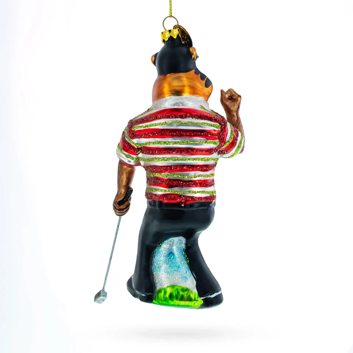 Sporty Tiger Engaged in Golf Glass Christmas Ornament - GOLF LEAGUE