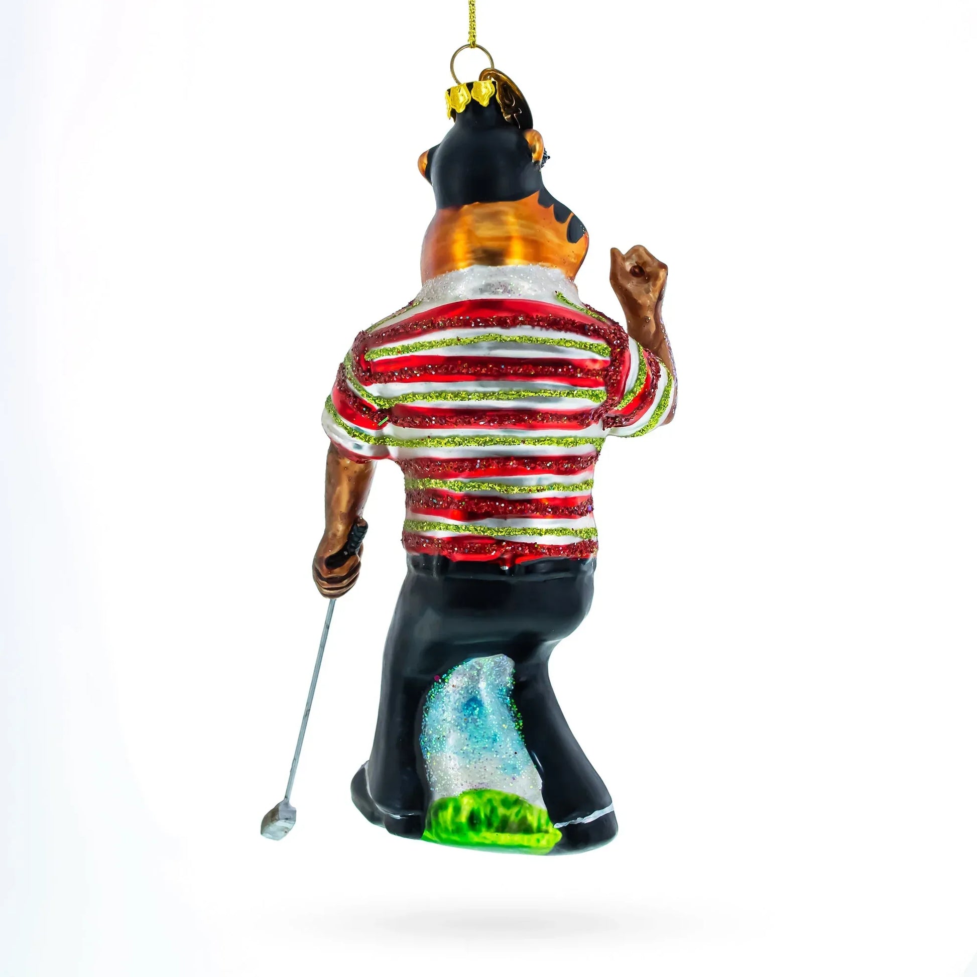 Sporty Tiger Engaged in Golf Glass Christmas Ornament - GOLF LEAGUE