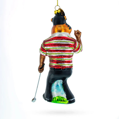 Sporty Tiger Engaged in Golf Glass Christmas Ornament - GOLF LEAGUE