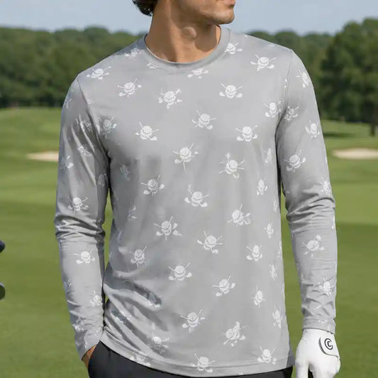 Golf Long Sleeve Undershirt with Skulls (Grey/White)