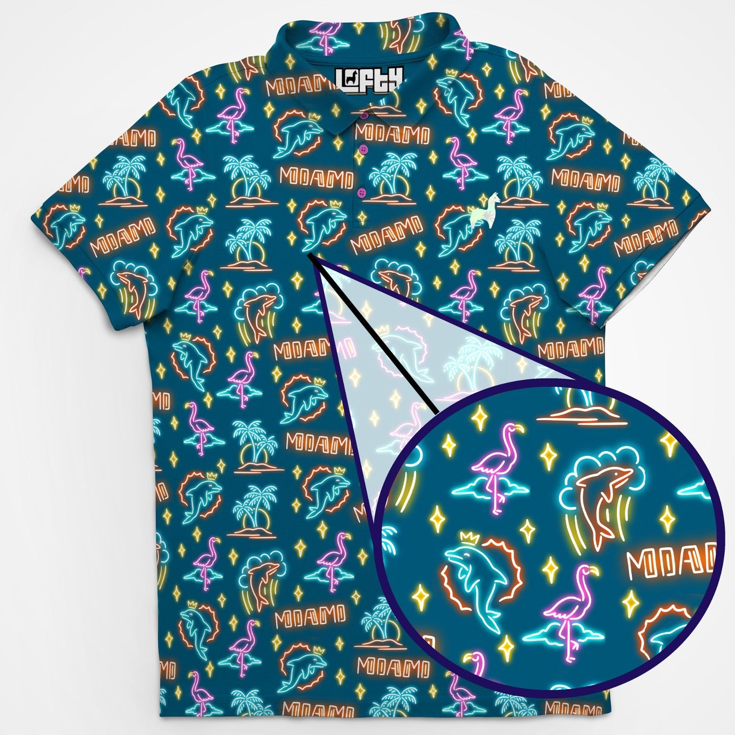Phin High | Miami/NightLife Neon Dolphin Golf Polo for Football Fans