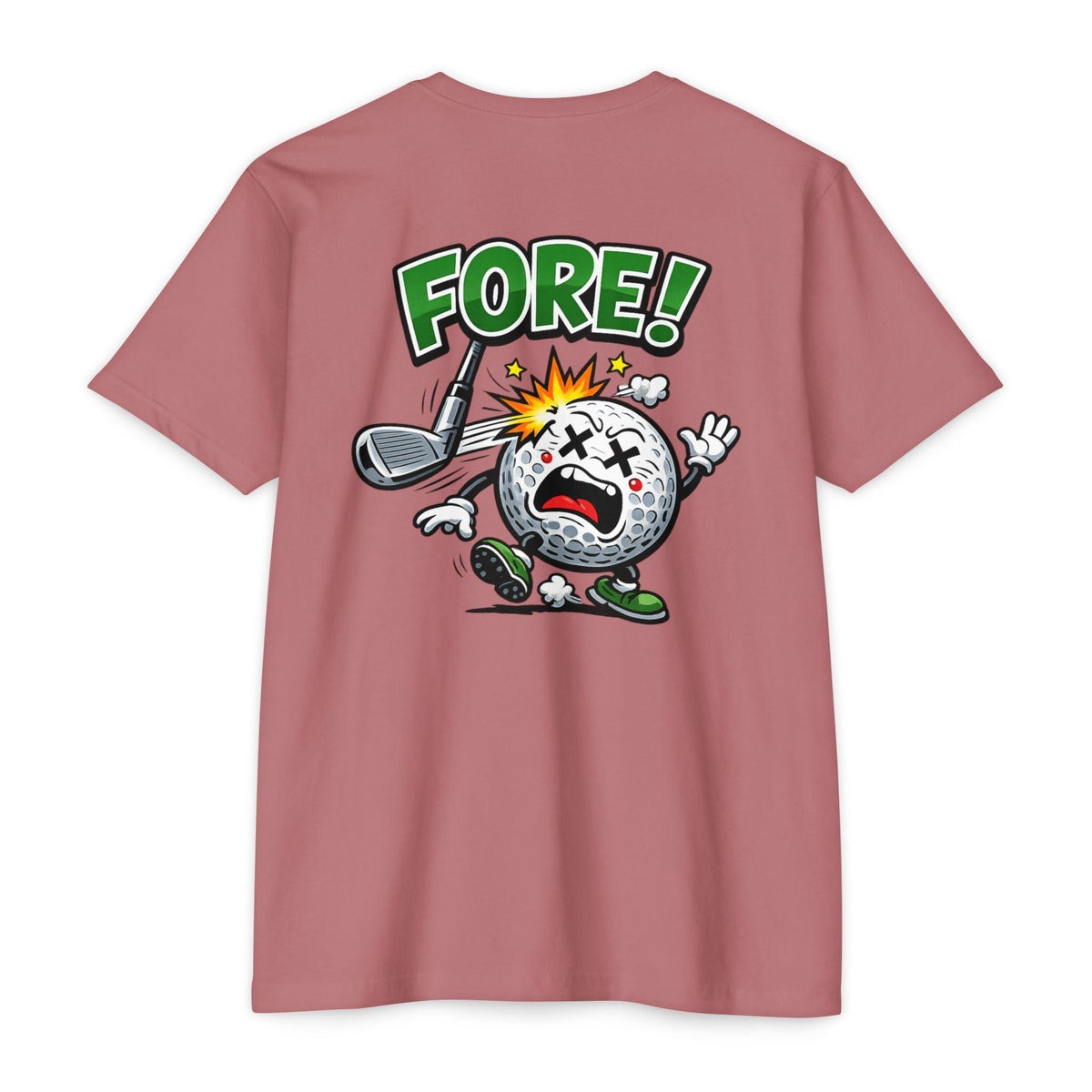 Funny Golf T-Shirt — 'Fore!' Bogey Bob Iron Sights Cartoon