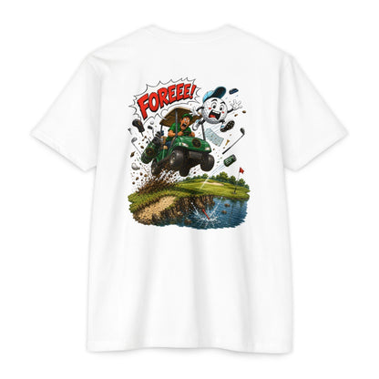 Golf Cart Crash T-Shirt — 'Fore!!!' Retro Cartoon Golf Graphic Tee