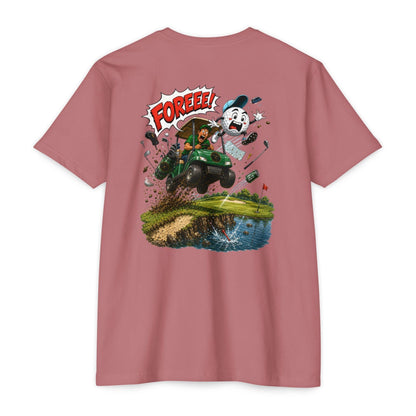 Golf Cart Crash T-Shirt — 'Fore!!!' Retro Cartoon Golf Graphic Tee