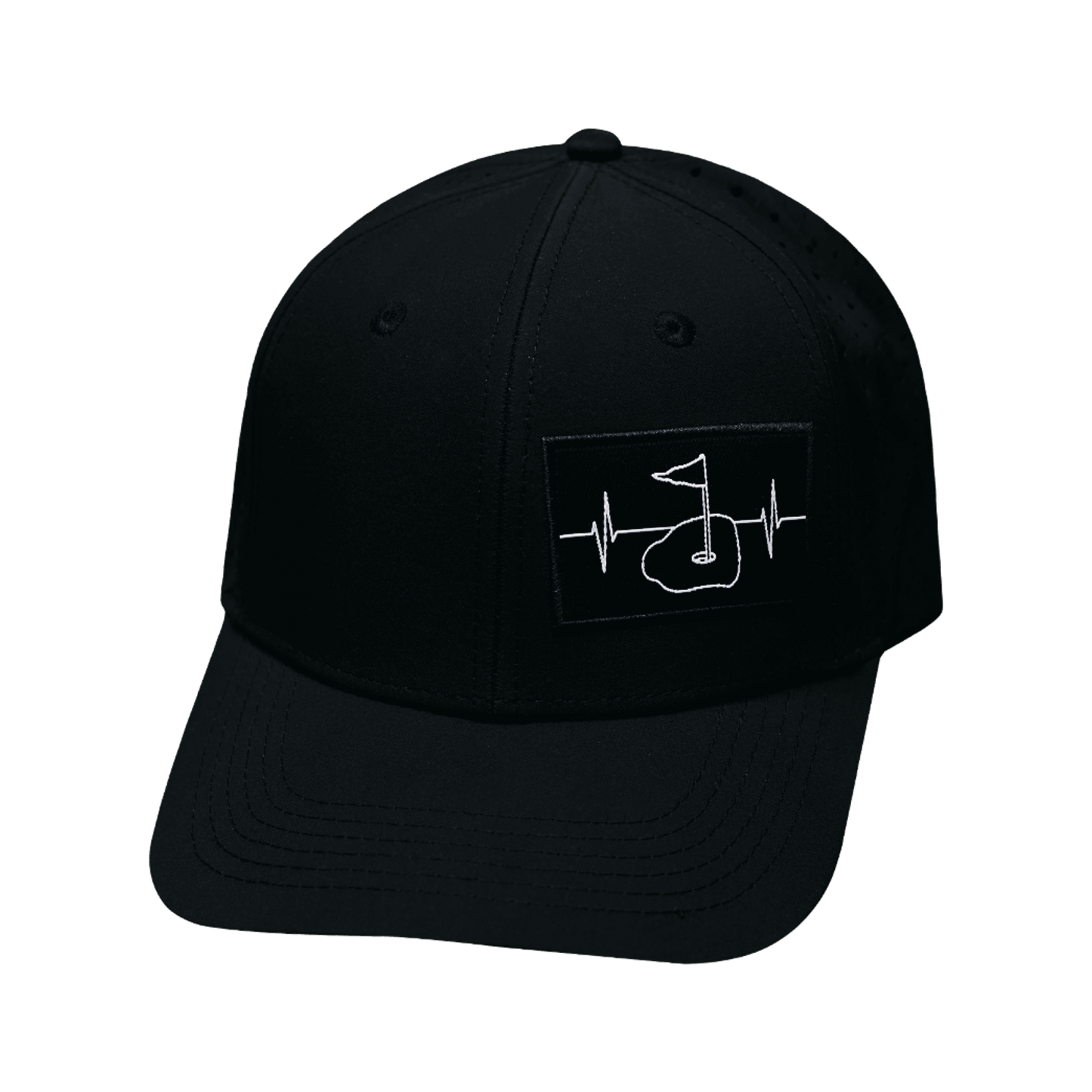 Golf Hat - Baseball Hat Fit - Black - Laser Mesh